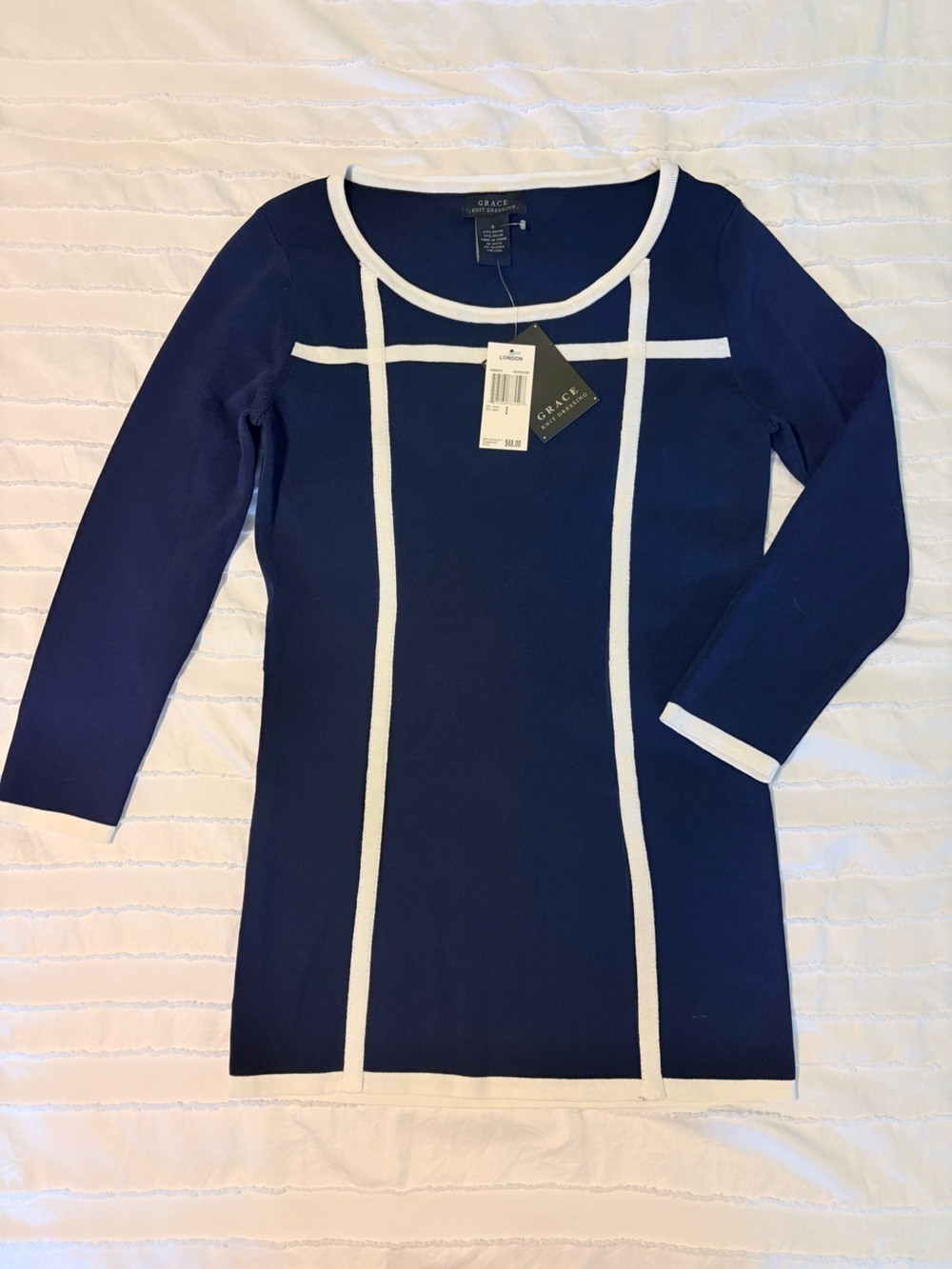 Grace | Dresses | Grace Knit Dressing Navy Cream Colorblock Sweater Nwt